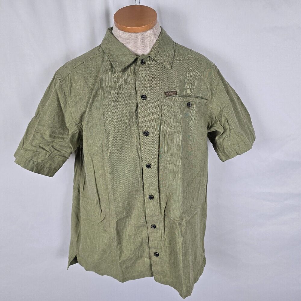 Columbia Shirt Men's M Green Button Down Short Sleeve Button Pocket Cotton